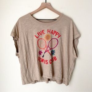 Natural Life Live Happy Tennis Club Shirt, Size Large, Taupe
